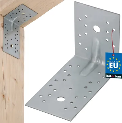 Immagine prodotto di KOTARBAU® Connettore angolare in acciaio argento 100 x 150 x 80 mm Angolo in metallo 90 gradi grande lamiera forata angolo connettore angolare per carichi pesanti angolo in metallo acciaio zincato angolo per carichi pesanti