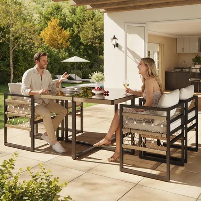 Image de Ensemble de meubles de jardin Abrihome avec table et 4 chaises, ensemble de salon résistant aux intempéries, beige