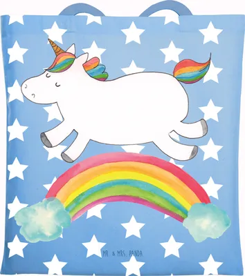Produktbild von Mr. & Mrs. Panda Tote Bag Einhorn Regenbogen - Sky Blue - Geschenk, Unicorn, Schultasche, Stoffbeutel, Tasche, Shopping, Glitzer, Laptoptasche, Erwachsenwerden