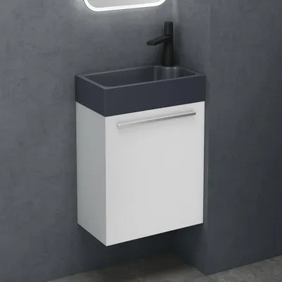 Image de doporro Petit Meuble sous Vasque Blanc Mat et Vasque Gris Noir Mat 46cm Ensemble de 2 Pièces Meuble de Salle de Bain avec Lavabo Design Pisa