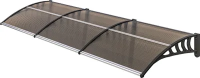 Produktbild von Vordach für Haustür/Fenster, wetterfest, Braun, Aluminium-Verbindungstangen/Polycarbonat, 303x96x27cm, Schwarz