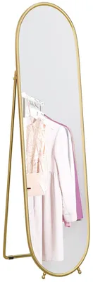 Productafbeelding van HOMCOM Ganzkörperspiegel met standaard, metalen frame, ovaal, 160 x 40 cm, goud