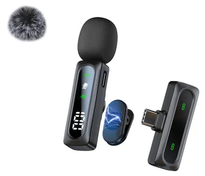 Produktbild von Kabelloses Lavalier-Mikrofon mit Windschutz und Geräuschunterdrückung für Smartphone, Videoaufnahmen und Interviews - Mit WJF 1