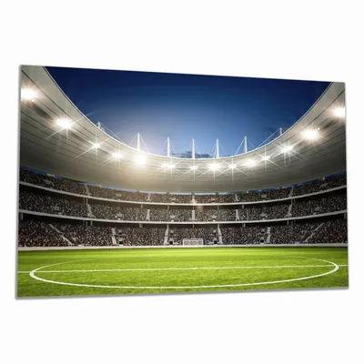 Produktbild von Wallario Herdabdeckplatte aus Glas, Größe 80 x 52 cm 1-teilig, Motiv Fußballstadion Mittellinie