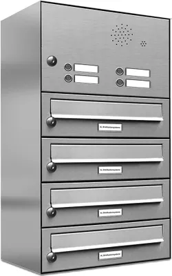 Produktbild von 4er V2A Edelstahl Briefkastenanlage für Aufputz - Wandmontage Klingel