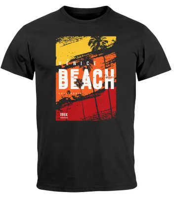 Produktbild von Herren T-Shirt Sommer Venice Beach Surfing Motiv Aufdruck Strand Palmen Fashion Streetstyle Neverless® schwarz 4XL