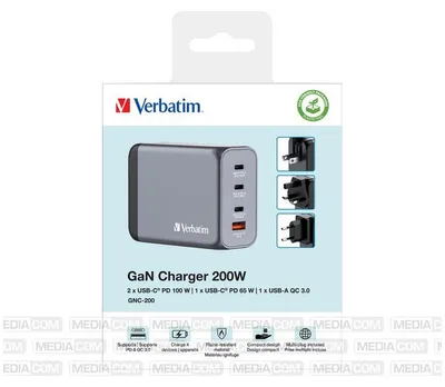 Produktbild von Verbatim GNC-200, Drinnen, AC, 21 V, Schwarz, Grau