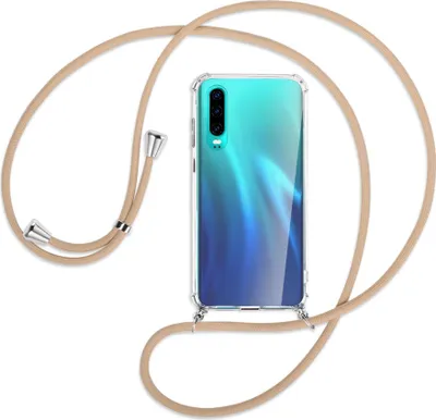 Produktbild von Handykette Backcover-Schutzhülle mit Band (Metall silberfarben) für Huawei P30 - beige