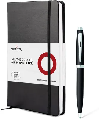 Productafbeelding van Sheaffer Geschenkset 100 - Mat zwart met verchroomde rand balpen met medium notitieboek - Cadeauset