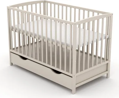 Produktbild von Baby-Delux Babybett Kinderbett Gitterbett Milo Taupe 60x120 Schutzgitter Schublade Komfort Matratze
