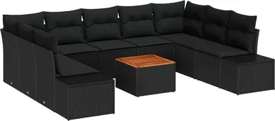Immagine prodotto di vidaXL Set da giardino con divano e poltrone, 10 pezzi, colore nero, materiale: rattan sintetico
