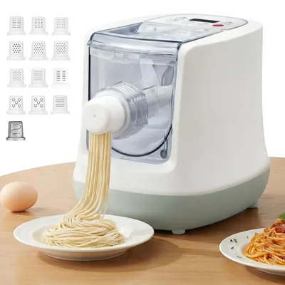 Produktbild von Elektrische Nudelmaschine - Pasta- und Dumpling-Maker - Automatischer Teigkneter - 13 Formen - 250 W Leistung - Spaghetti-Schneider - Weiß