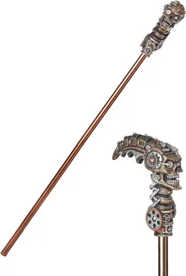 Produktbild von Steampunk-Gehstock mit Totenschädel bronze 100cm - Einheitsgröße