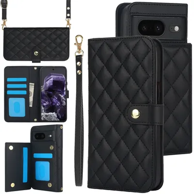 Immagine prodotto di Per Google Pixel 8a Custodia portafoglio multifunzione in  Crossbody Nero