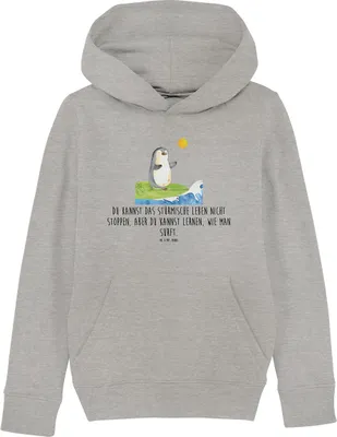 Produktbild von Mr. & Mrs. Panda Kinderpullover Pinguin Surfer 7-8 Jahre (122/128) - Heather Grey - Geschenk, Pullover, Urlaub, Kapuzenpullover, Kinderbekleidung, Portugal, Hawaii