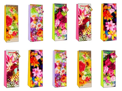 Produktbild von Weintaschen Flaschentüten 10er Set Geschenktaschen Blumen Wein Sekt Tüte Tasche 36x13x9cm