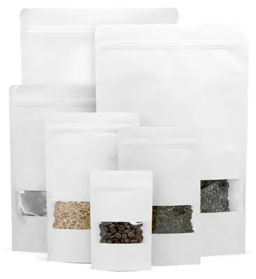Image de Elzusha - 50 sacs en papier kraft blanc avec fenêtre, refermables, pour aliments