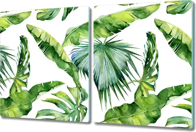 Produktbild von Herd-Abdeckplatte Glas Schneidebrett Ceranfeld-Abdeckung - 2x 40x52 cm - Blätter Tropische