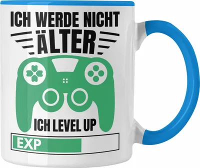 Produktbild von Trendation - Zocker Tasse Geschenk Gamer Geschenkidee Lustiger Spruch Gaming Geburtstag Ich Level Up (Blau)