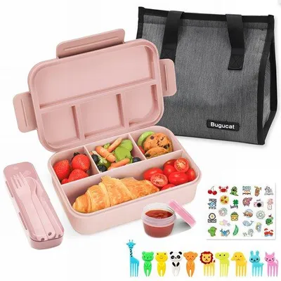 Produktbild von Kinderlunchbox mit 1300ml, leckfreie Box für Kinder mit Besteckset und Frühstücksbox für Jungen und Mädchen, rosa.