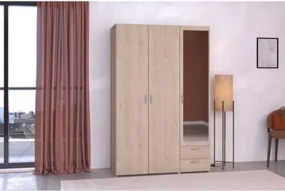 Image de Armoire VARIA,Reproduction chêne, 3 portes, 2 tiroirs, Porte avec miroir, 120,3 x 185 x 51,7 cm