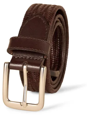 Obrázok produktu pre A. Pánsky elastický kožený opasok, rovný strih, hnedý, dĺžka 95 cm