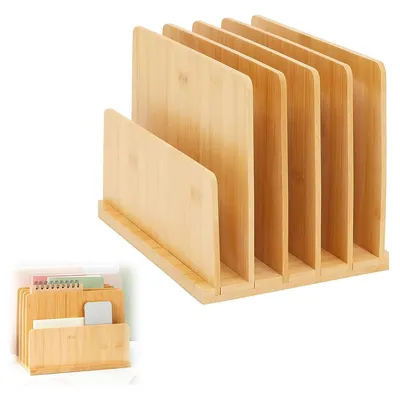 Produktbild von Schreibtisch Holz-Organizer mit 5 Fächern – Brief- & Dokumentenhalter aus Bambus für Büro & Zuhause, Naturfarbe