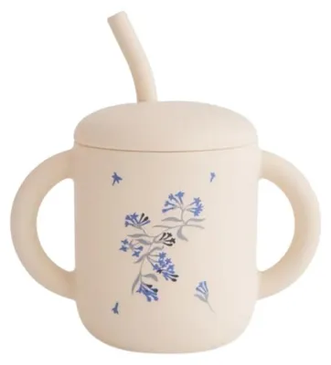 Produktbild von Mushi Silikon Trinklernbecher mit Strohhalm - Lilac Flowers