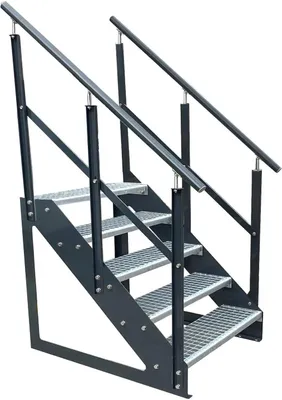 Zdjęcie produktu dla Kratownica stalowa Schody wolnostojące 5 stopni Ocynkowane i antracytowe Malowane proszkowo boki + poręcz po obu stronach - (dł. x szer. x wys.) 101 cm x 140 cm x 95 cm