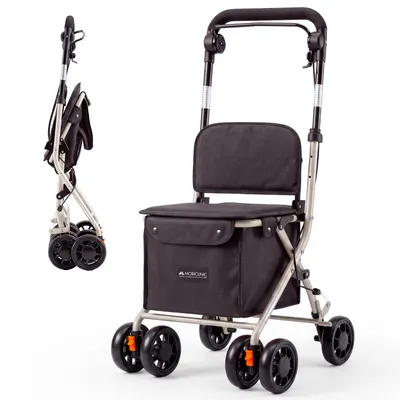 Obrázok produktu pre Rollátor s veľkým nákupným košíkom a sedákom.
Nákupný vozík Mobiclinic so sedákom.
Sklopný nákupný vozík Coliseo s košíkom 21 litrov, 4 kolesá, oceľová konštrukcia