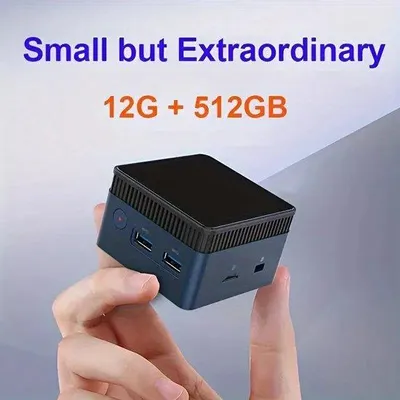 Immagine prodotto di Mini PC con 12 GB di RAM DDR5 e SSD da 512 GB – Intel Celeron N100, Windows 11 Pro – Computer compatto per la casa, l'ufficio, il gaming e i contenuti multimediali