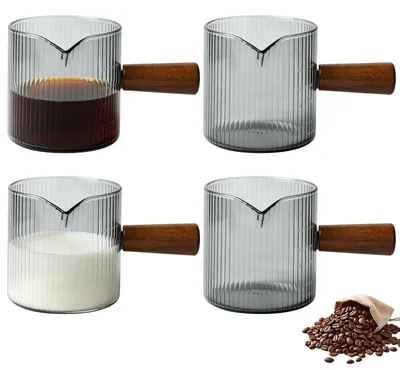 4 Espresso-Messbecher aus Glas 120 ml mit Holzgriff