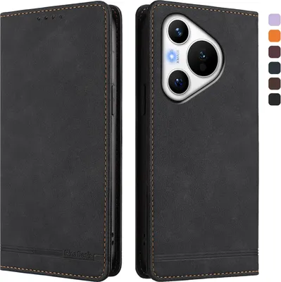 Image de Etui pour Huawei Pura 70, étui rétro en cuirPolyuréthaneavec support et fentes pour cartes de crédit Noir