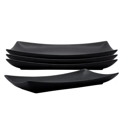 Produktbild von Porzellan Servierschale schwarz matt 29 x 15 cm - 4er Set - Vorspeisen und Sushi Servierteller rechteckig
