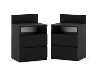 Image de Table de nuit SET de 2 pièces 40x59x32cm (L/H/P) Table de nuit pour chambre à coucher Commode de nuit avec tiroirs Table d'appoint - Chambre à coucher Table de nuit noir