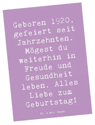 Produktbild von Mr. & Mrs. Panda Grußkarte Spruch 1920 Geburtstag - Lavendeltraum - Geschenk, Postkarte, Happy Birthday, Fotokarte, liebevolles, besonderes Jubiläum, Ansichtskarte, Alter