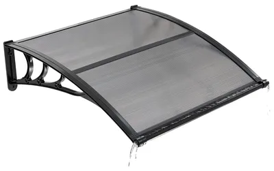 Immagine prodotto di VEVOR Tettoia per porta d'ingresso, 965x1017 mm, tettoia ad arco a sesto acuto, copertura con sistema di drenaggio e supporto in ABS, protezione da pioggia, neve e sole, tettoia in policarbonato per veranda e terrazza, grigio fumo