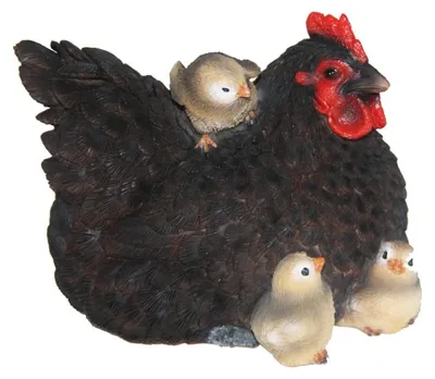 Image de Poules couchée décorative avec poussins - Noir - L 15 cm