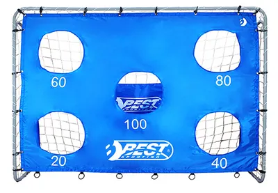 Produktbild von Best Sporting Fußballtor grau 240 x 170 x 85 cm mit blauer Torwand mit Schusslöchern
