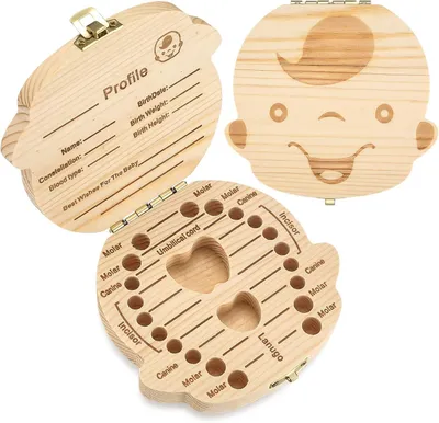 Imagen del producto de Caja de dientes de madera para niños, recipiente para guardar dientes de leche, duradera, 1 unidad, ideal para la habitación infantil