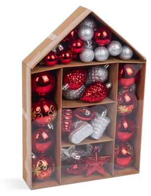 Immagine prodotto di Decorazioni natalizie per l'albero - rosse/argento - 36 pezzi per confezione