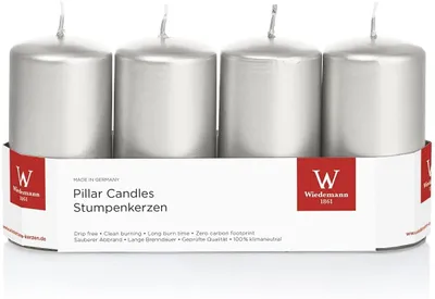 Image de Wiedemann 218163.027 Bougie ronde - 100 x 50 mm, 4 pièces, argentée