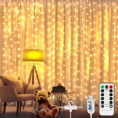 LED-Lichtvorhang 3x2 m, 200 warmweiße LEDs, 8 Modi, USB, IP67