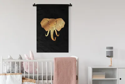 Produktbild von MuchoWow® Wandteppich Wandbehang Elefant - Gold - Muster 60x90 cm Tapisserie Dekoration Wandtuch - Foto-Teppich - Abwaschbar