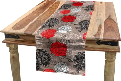 Produktbild von ABAKUHAUS Rot und Schwarz Tischläufer, Blühende Pfingstrose, Esszimmer Küche Rechteckiger Dekorativer Tischläufer, 40 x 180 cm, Mehrfarbig