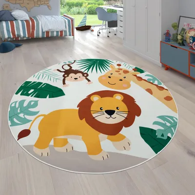 Image de Tapis pour enfants, tapis à poils courts pour chambres d'enfants avec différents motifs Tapis de jeu colorés, taille 200 cm, ronds