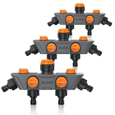 Produktbild von Brandson 4 Wege Verteiler, Gartenschlauch Verteiler, 3er Set, Wasserverteiler, Schlauchverteiler, 3/4 1/2 Zoll, Regulierbarer 45° Wasserhahn Schlauch Verteiler für Gartenbewässerung