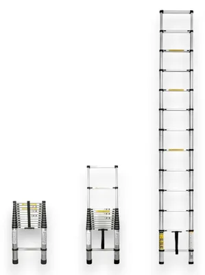 Zdjęcie produktu dla Teleskopowa drabina aluminiowa z 11 stopniami, do oparcia, z antypoślizgowymi nóżkami Step Up