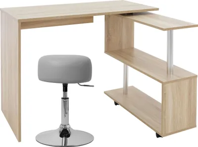 Produktbild von ML-Design Schreibtisch L-förmiger mit Sitzhocker, 150x88x75 cm, Natur, aus MDF