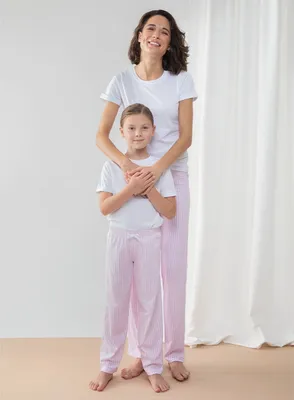 Image de Towel City Pyjama long pour enfants RW7500 (164) (Blanc/rayures roses/blanches)